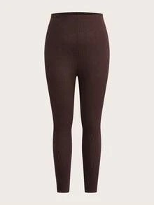 SHEIN EZwear 大码女式纯色松紧腰休闲罗纹运动裤 - 彩色 - 查看 3