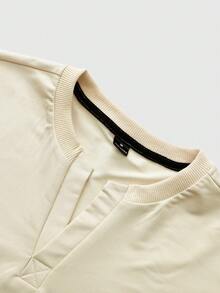 Manfinity Homme 男士纯色翻领休闲长袖T恤 - 卡其色 - 查看 4