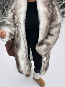 SHEIN EZwear 女士新款白色长款仿毛领外套，冬季 - 白色 - 查看 3