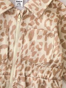 SHEIN Playful Pals Baby Girl Infant Leopard Print Long Sleeve Jumpsuit With Zipper Waist, Casual Street Style Outfit For Autumn/Winter - Multicolor - View 5