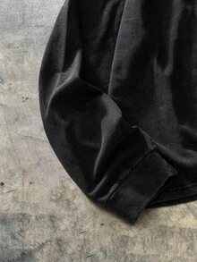 AXEPEAK Men's Vintage Washed Printed Heavy-Weight Polo Shirt,Stretchy - Black - View 4