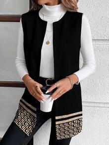 EMERY ROSE 经典金色几何印花休闲简约大码夹克，适合秋冬 - 彩色 - 查看 4