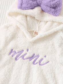 Cozy Pixies Set di felpa casual e semplice per bambina, con contrasto di colori, set con fiocco, mini set, set adorabile, adatto per l'inverno, adatto per l'autunno, set di abbigliamento sportivo con cappuccio, set con cappuccio rosa con fiocco, outfit invernale per bambina, mini set ricamato, set casual e comodo carino per bambina, set con fiocco per bambina, per il ritorno a scuola, uso quotidiano, Natale, Ognissanti - Viola - Visualizzare 5