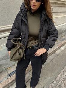 EMERY ROSE Manteau à capuche polyvalent et de couleur unie pour femmes, manteau d'hiver pour femmes, manteau d'hiver pour femmes pour l'automne, pour sortir - Noir - Voir 4