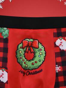 Men's Santa Claus Plaid Print Elastic Waist Boxer Briefs - Red - View 3