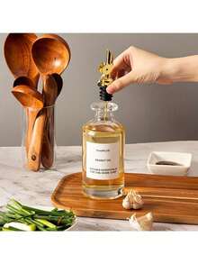 1pc/350ml/500ml Oil Dispenser Bottle Made Of Thin Skin And Glass With No Leak Cap: Olive Oil Container, Vinegar Bottle, Condiment Holder, Glass Bottle, Random Kitchen Label Included