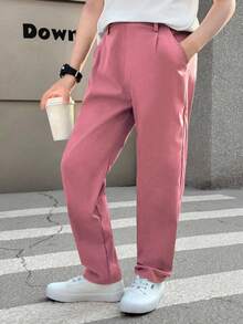 SHEIN Mirajuku 青少年男孩纯色褶皱休闲锥形裤，适合上学或聚会场合