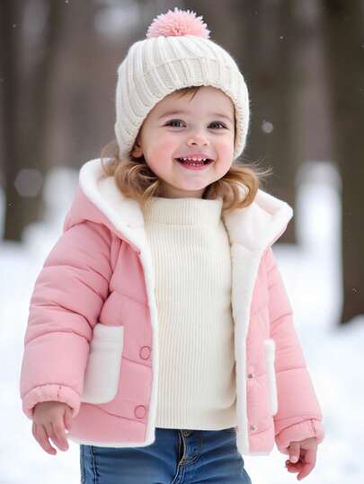 Áo khoác lông cừu dày dặn, kiểu dáng thường ngày, giữ ấm, có mũ trùm đầu, dành cho bé gái từ 6 tháng đến 3 tuổi