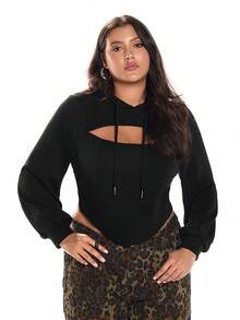 Solavibe Drawstring Front Cutout Slim Fit Hoodie Winter Fall Autumn - Black - View 4