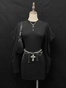 SHEIN Unity Women's Ribbed Knit Bodycon Mini Dress With Cutout Shoulder, Fitted Waist, Autumn/Spring - Black - View 1