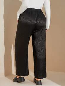 SHEIN Tall CURVE Pantalon décontracté ample avec cordon de serrage et poches, imprimé léopard grande taille - Noir - Voir 2