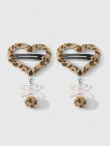 ROMWE Kawaii 2 chiếc kẹp tóc hình trái tim Y2K Retro dễ thương, thời trang dành cho sinh viên, dây chuyền ngôi sao, họa tiết da báo, kẹp tóc mái, thích hợp cho phụ nữ, trang phục hàng ngày, quà tặng ngày lễ, kẹp tóc hình móng vuốt cho ngày lễ tình nhân, kẹp tóc hình móng vuốt - Màu nâu - 45 - Xem 9