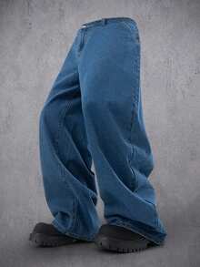 Manfinity Denimwave 男士休闲宽松口袋牛仔裤 - 淺色水洗藍 - 查看 3