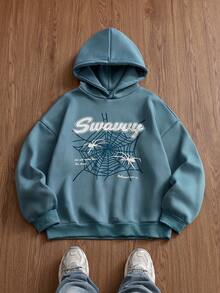SWAVVY Grey-Blue Rhinestone Embellished Men's Casual Hooded Sweatshirt