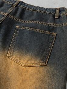 Manfinity Denimwave Men's Loose Fit Contrast Color Wide Leg Jeans Loose Wide Leg Vintage Washed COUPLE Blue Street Distressed Jeans For Y2K Japanese Pants Baggy Jeans Streetwear - Yellow - View 8