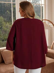 Blusa de 3/4 de manga en color borgoña para mujer talla grande, ideal para principios de primavera y verano, para vacaciones - Rojo violeta - Ver 2