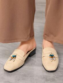 Sleekvia Women's Slip-On Loafers, British Style Thick Heel Casual Shoes, New Autumn/Spring Commuting Shoes - Apricot - View 4