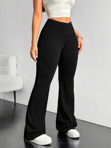 Flexra 大码女式松紧腰喇叭休闲百搭牛仔裤 - 黑色 - 查看 6