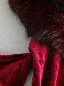 Franclia Women's Faux Fur Collar Fishtail Hem Fitted Elegant Dress