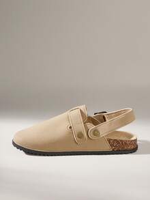 Solecia Dây đeo khóa có thể điều chỉnh màu trơn, Khóa thời trang mới, Đế bần mềm mại, thoải mái, Giày sandal đế dày gót nêm, Dép đa năng, Thích hợp cho hoạt động ngoài trời, đi làm, thường ngày, mặc hàng ngày - Màu Khaki - Xem 3