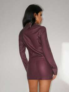 Jeanoix Set de 2 piese pentru femei, jachetă din piele PU cu mânecă lungă și fermoar în față, culoare solidă, și fustă mini bodycon, la modă pentru toamnă