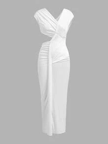 Aloruh Women's Elegant Sexy Solid Color Backless Fitted Dress,White Dresses For Women - White - View 1