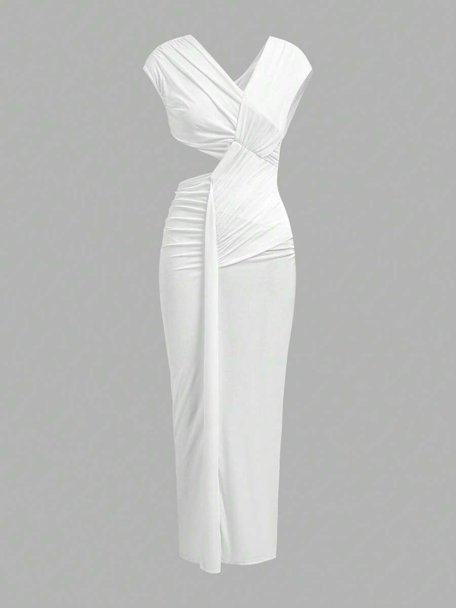 Aloruh Women's Elegant Sexy Solid Color Backless Fitted Dress,White Dresses For Women - White - View 1