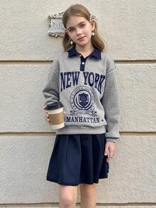 Tween Girls 2 In 1 Polo Collar Sweatshirt & Skirt Set - Multicolor - View 3