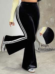 SHEIN EZwear 大码撞色休闲日常裤 - 黑色 - 查看 1