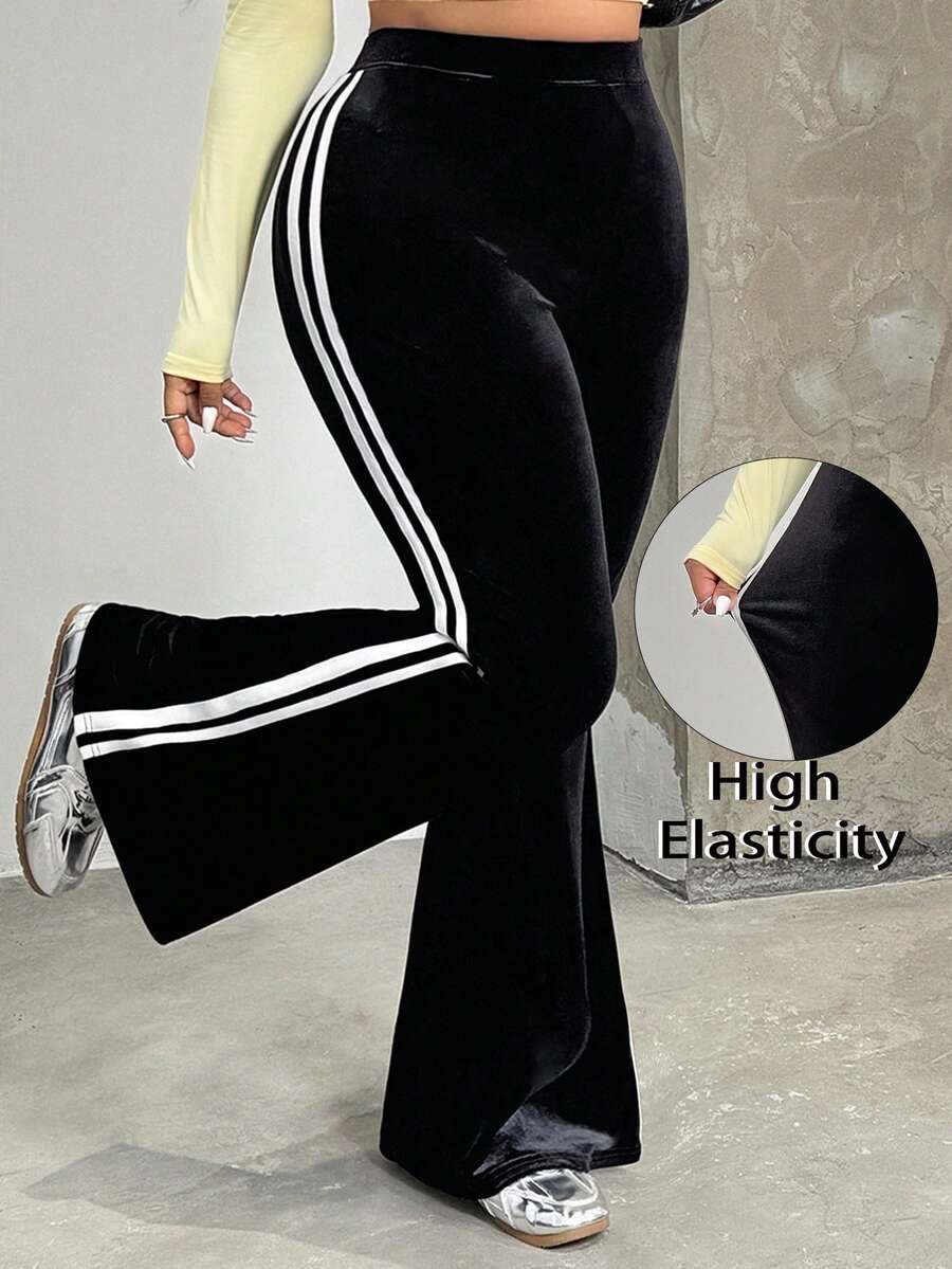 SHEIN EZwear 大码撞色休闲日常裤 - 黑色 - 查看 1