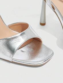 CUCCOO SZL Women's Fashionable Silver Ankle Strap Sexy Strappy Square Toe Stiletto High Heel Sandals, Suitable For Commute, Date, Party, Wedding, Vacation