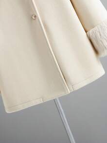 GlowEve Women's Solid Color Bow Collar Decorative Raglan Sleeve Elegant Overcoat, Autumn/Winter - Apricot - View 4