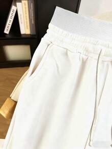 Resyla 女士爱心印花抽绳腰带口袋阔腿休闲运动裤 - 白色 - 查看 4