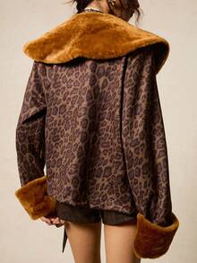 SoleilVie Cappotto invernale elegante da donna con stampa leopardata e collo a bavero, versatile. Cappotto invernale casual da donna in stile retrò con stampa leopardata, collo e polsini in pelliccia. Cappotto retrò con bordi in pelliccia, adatto sia per uscite casual che per l'abbigliamento elegante da ufficio. Questo comodo cappotto in pelliccia con stampa leopardata a patchwork è perfetto sia per le occasioni casual che per quelle formali. Invernale da donna, per il Ringraziamento da donna, bluse eleganti da donna, top con stampa ghepardo, top marrone, cappotto da con stampa leopardata - Castano - Visualizzare 2