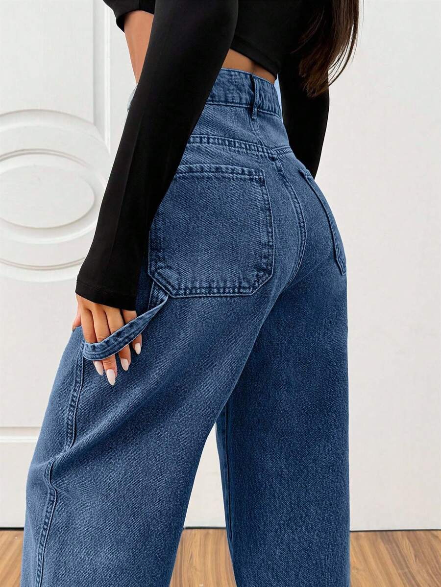 EURMUSE Women's Casual Washed High Waist Loose Fit Jeans - Medium Wash - View 1