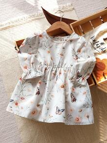 Vintaside Kids Baby Girl 3D Bow, Floral Printed Long Sleeve Dress, Autumn Clothing For Baby Girl, Baby Girl's Outdoor Wear, Country Style, Layered, Versatile, 3 Months To 3 Years Old Girl Clothing - Multicolor - View 3