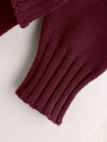 SHEIN LUNE 2件套纯色针织毛衣和裤子套装，休闲百搭，适合秋冬 - 酒紅色 - 查看 8