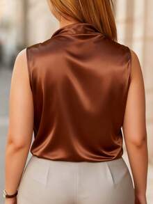 Vionelle 大码女式优雅无袖吊带背心 - 棕色 - 查看 2