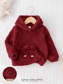 Cozy Pixies Baby Girl Cat Pattern Thermal Lined Hooded Long Sleeve Pullover Sweatshirt - Red - View 4
