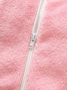 新生儿可爱兔子连帽毛绒长袖连体衣 - 白色 - 查看 3