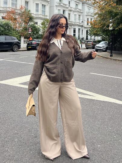 NegzBox 女士休闲纯色口袋开衫，秋季