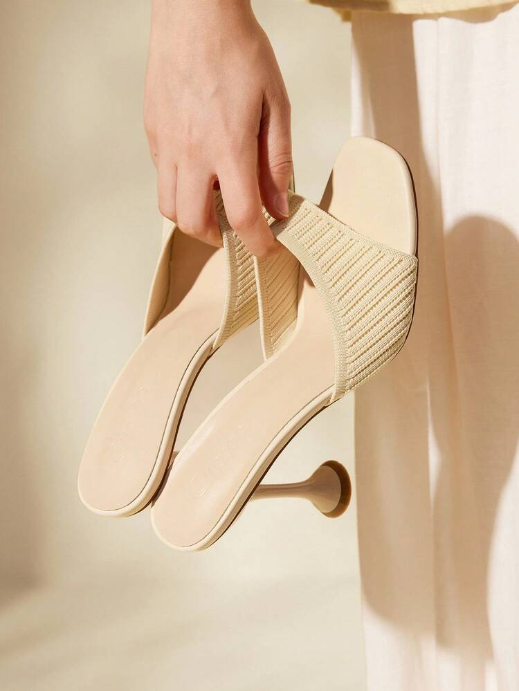CUCCOO BASICS Woman Shoes Fashion Criss Cross Mule Beige Elegant Stiletto Heeled Sandals For Summer Graduation Heels Prom Heels Vacation Shoes Summer Back To School Shoes College Student Shoes Spring Shoes Spring Break Easter For Christmas Valentine's Day Spring Shoes