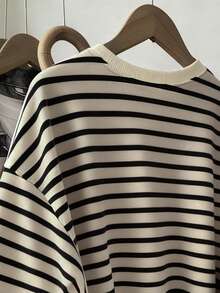 Franclia 韩版时尚百搭彩色条纹图案卫衣，适合外套、摄影、露营、秋季、冬季、返校，女士常规圆领 - 彩色 - 查看 3