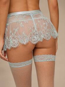 Enchnt 5pcs Lace Bowknot Decorated Stockings Lingerie Set For Going Out - Baby Blue - View 8