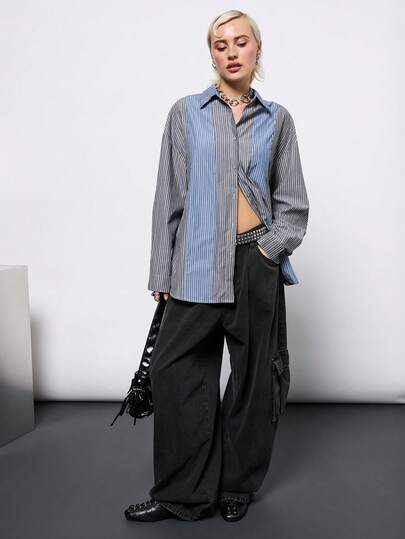 COUREZ Barrel Balloon Cargo Jeans In Black Wash /Y2K Low Rise Jeans Baggy Jeans Winter Going Out Streetstyle