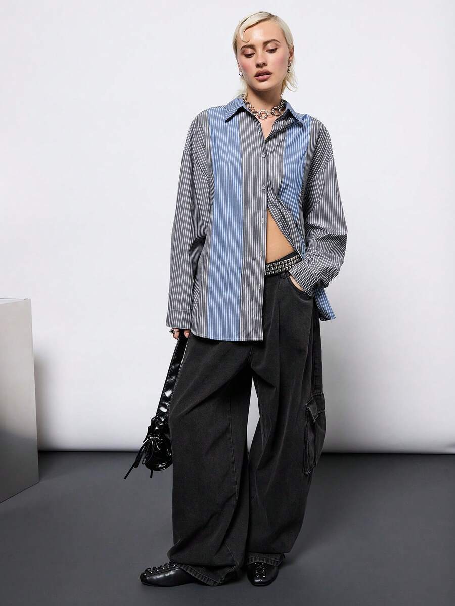 COUREZ Barrel Balloon Cargo Jeans In Black Wash /Y2K Low Rise Jeans Baggy Jeans Winter Outfits Going Out Outfits Streetstyle - Dark Grey - View 1