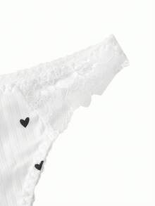 Bonmuse 1件女款白色愛心蕾絲飾邊內衣套裝，夏季內衣 - 白色 - 查看 12