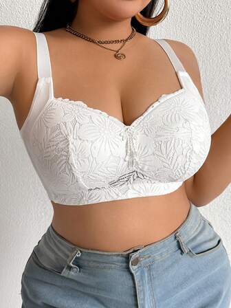 DesireSculpt 1 st. Plusstorlek spets bygelfri mjuk bomullsbehå