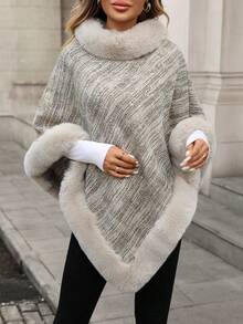 SHEIN PariChic Women's Asymmetric Hem Loose Sequin Embellished Poncho Sweater, Fashion For Autumn/Winter