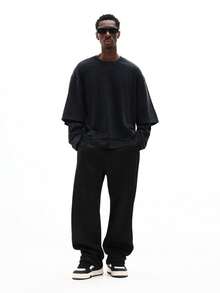 SUMWON Camiseta de Manga Longa Gola Redonda Regular Oversized para Sobreposição, Casual Streetwear